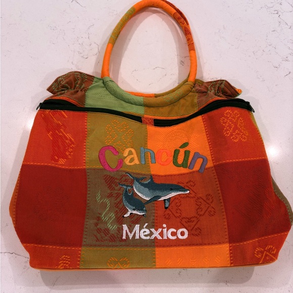 Handbags - Artisanal Tote Cancun Mexican w/embroidered Dolphin & brights colors Great Bag